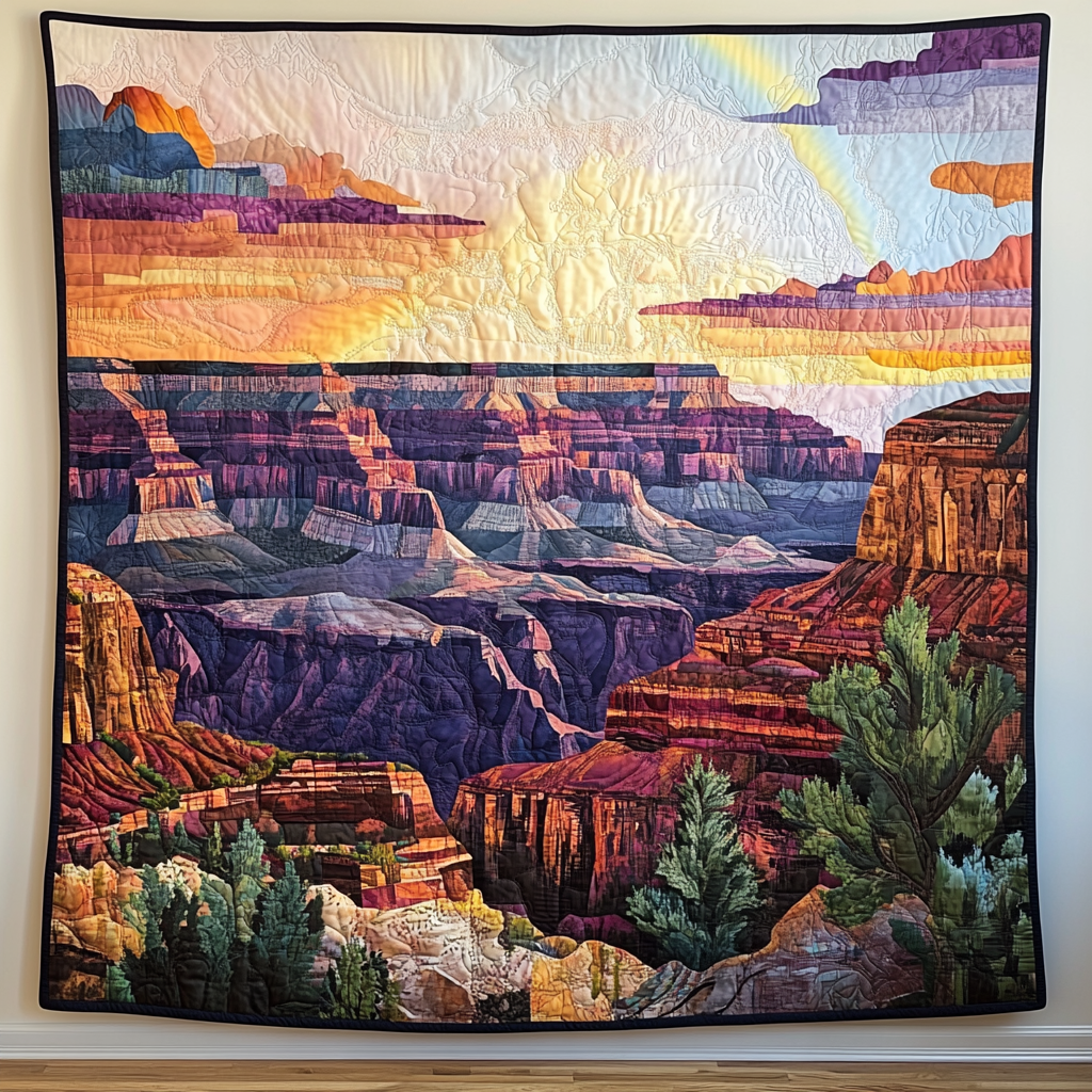 Canyon Echoes art quilt – canyon at sunset