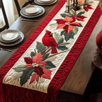 Cardinal and Poinsettia quilted table runner – cardinal among poinsettias