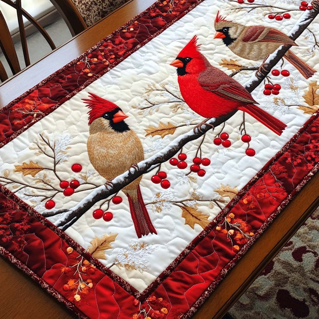 Cardinal Pair Branch quilted table runner – cardinal pair on a branch
