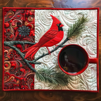 Cardinal Whisper quilted placemats – cardinal on pine