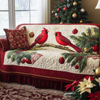 Cardinal Baubles quilted sofa cover – cardinals on a bauble branch