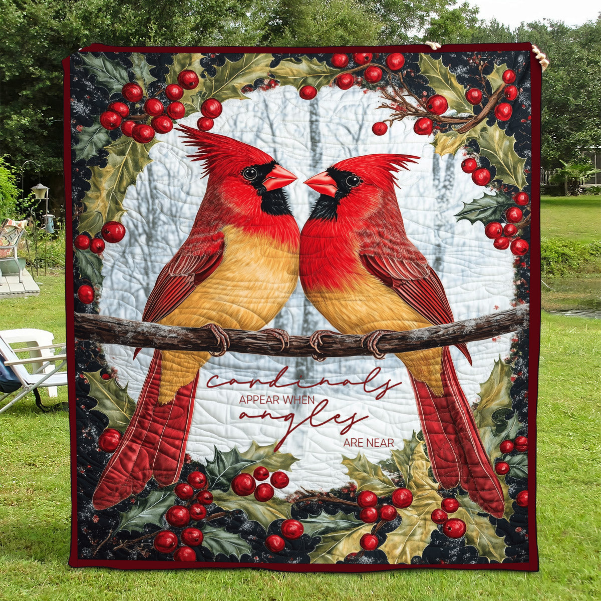 Berry Branch Cardinals art quilt – cardinals on a berry branch