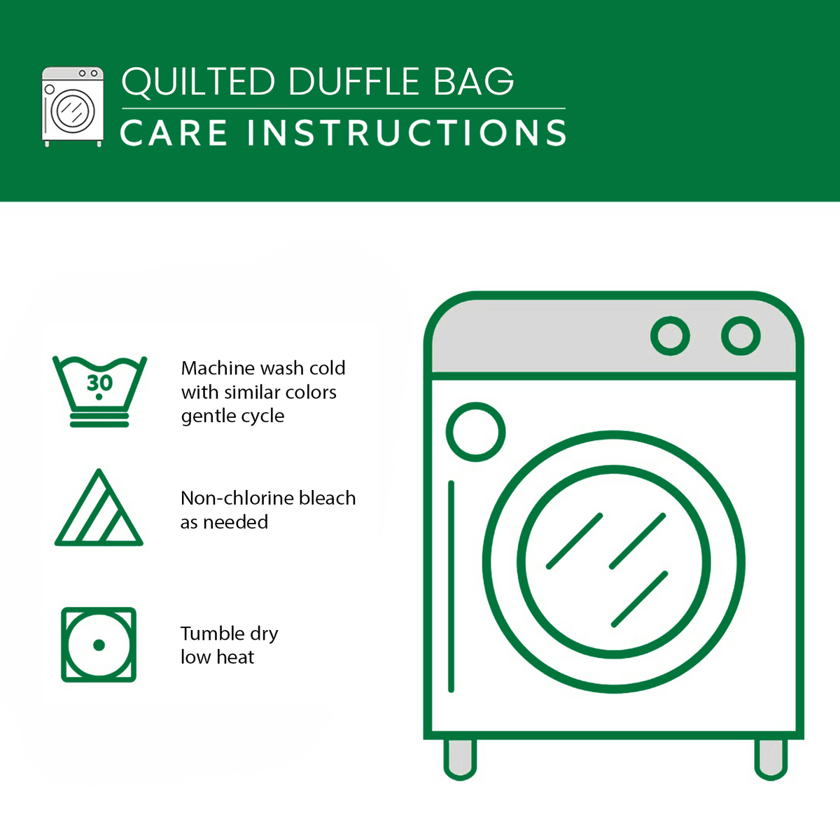 Care instructions – Quilted Weekend Bag - Gentle Retriever Snow