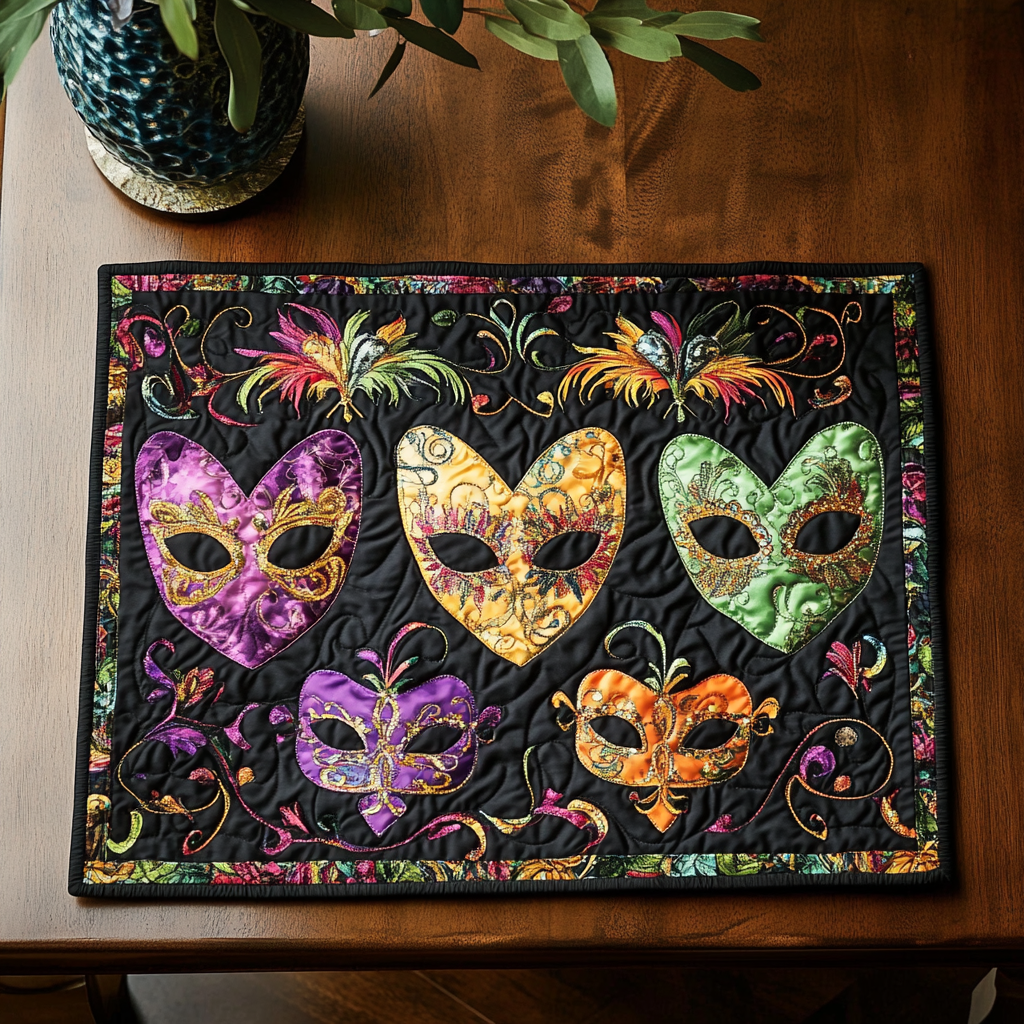 Masquerade Hearts quilted placemats – masquerade masks