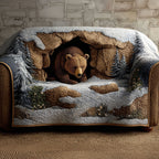 Snowy Bear Den quilted sofa cover – bear in a snowy den