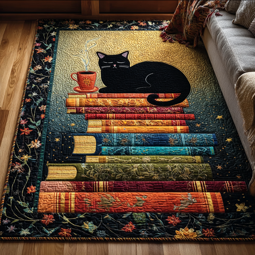 Book Stack Cat rug – cat on stacked books