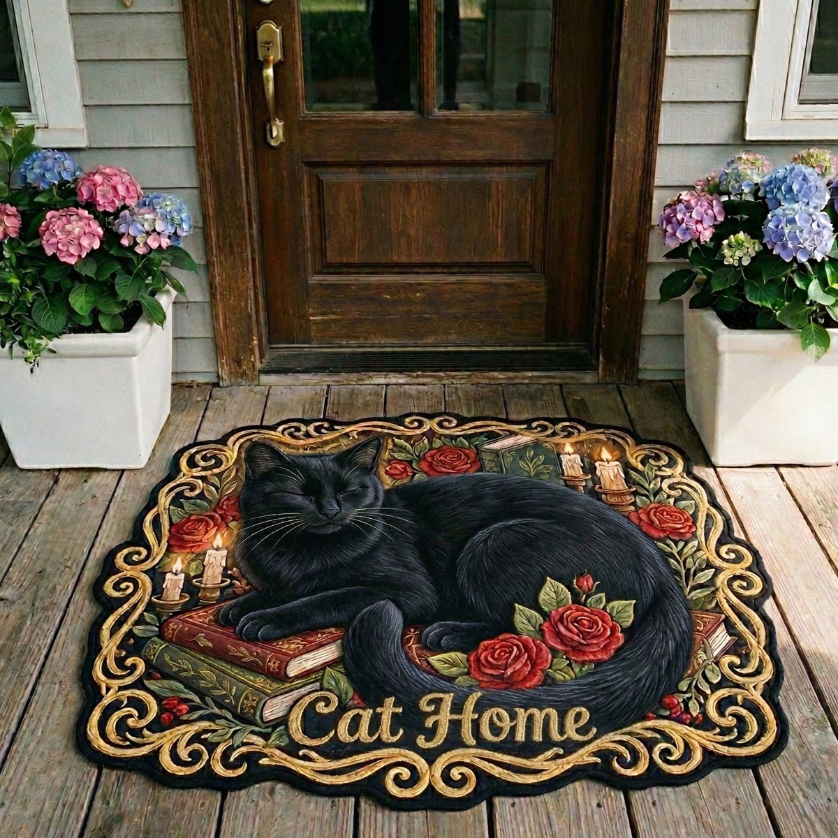 Cat Home Roses shaped doormat – cat with roses