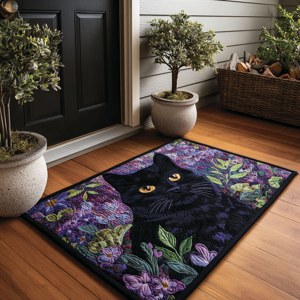 Cat Whisper Lavender doormat – black cat and lavender