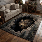 Cavern Wolf Gaze rug – wolf in a rocky pit
