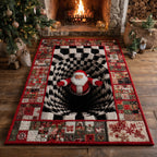 Midnight Santa rug – santa in a chequered tunnel