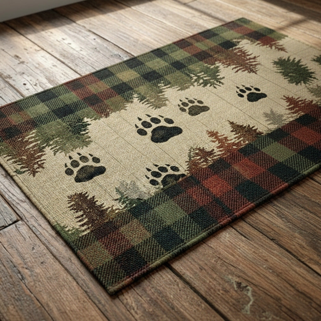 Cedar Paw Retreat doormat – paw prints and pines