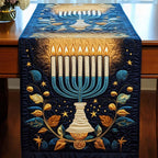 Golden Menorah quilted table runner – golden menorah on navy