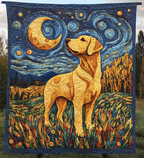 Starry Night Labrador quilted throw – yellow Labrador under a swirling starry sky