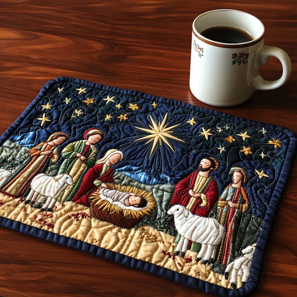 Celestial Nativity quilted placemats – nativity scene under a star