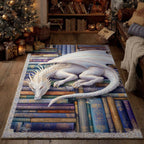 Celestial Pearl Dragon rug – white dragon on books