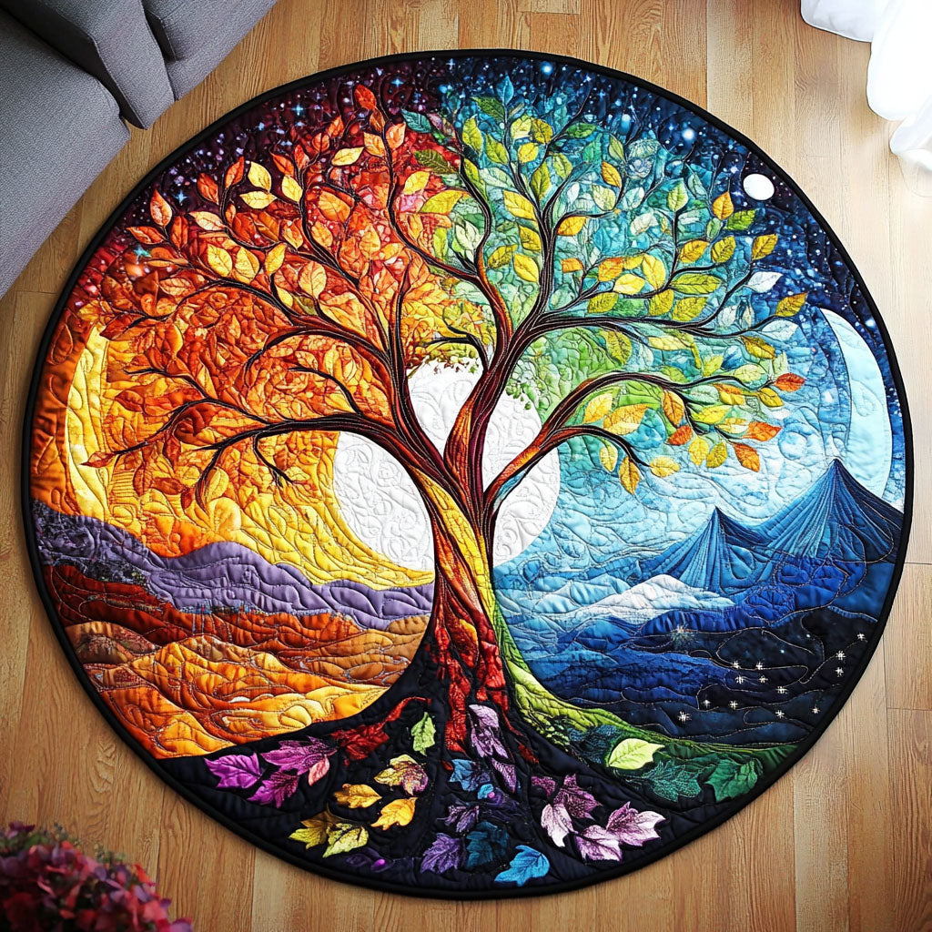 Two Seasons Tree round quilted mat – two-season tree