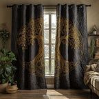 Golden Tree of Life quilted curtains – golden tree of life on charcoal