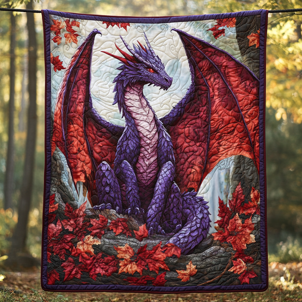 Ruby Dragon quilted throw – purple dragon with ruby wings