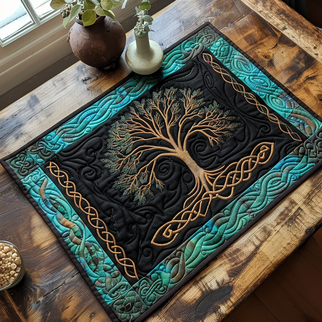 Celtic Knotwork Tree quilted placemats – tree in Celtic knot frame