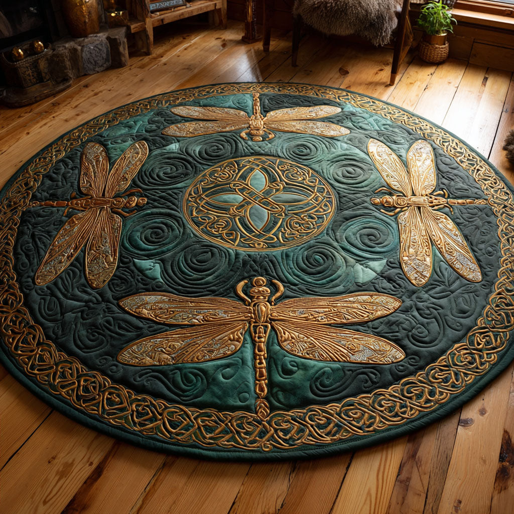 Celtic Flight round quilted mat – dragonfly medallion