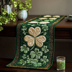 Emerald Shamrock quilted table runner – cream shamrocks on green