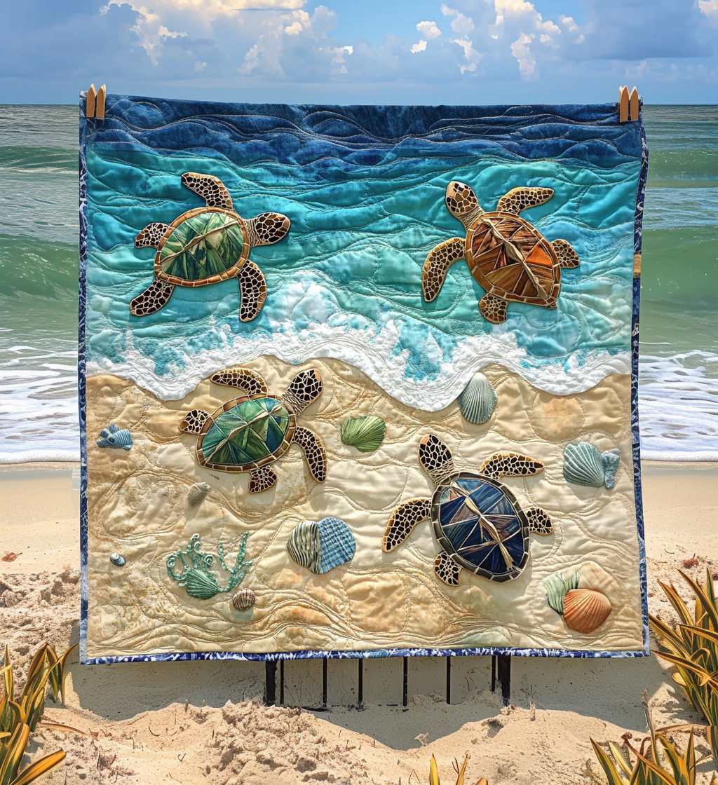 Beach Turtles art quilt – turtles on the beach