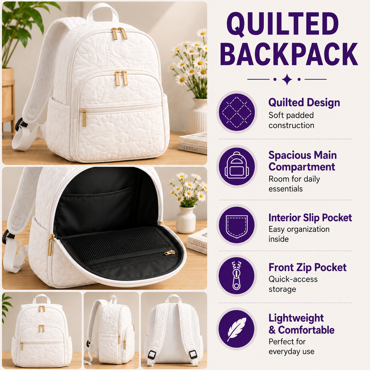Artisan Quilted Backpack "Dalmatian Garden Party"