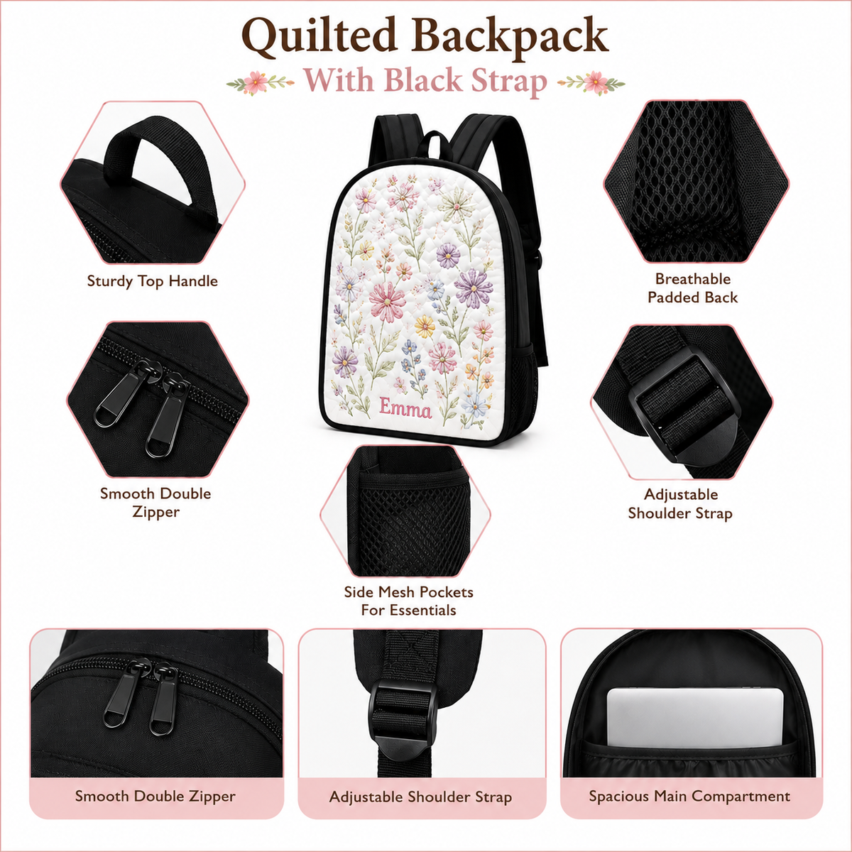 Artisan Quilted Backpack "Sunflower Camper Van"