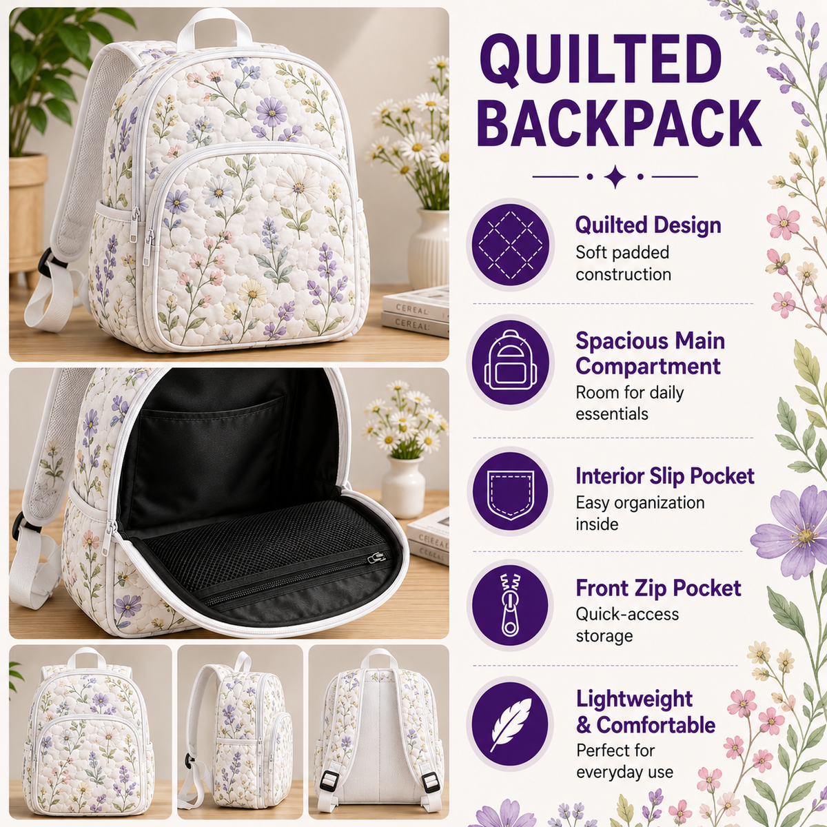 Artisan Quilted Backpack "Starlit Golden Retriever"