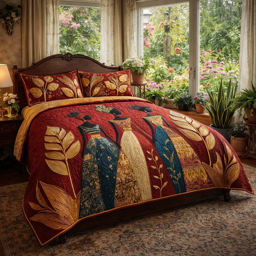 Two matching pillow shams from the Golden Queens quilted bedspread set