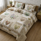 Close-up of the wave-stitch quilting on the Flower Patchwork bedspread