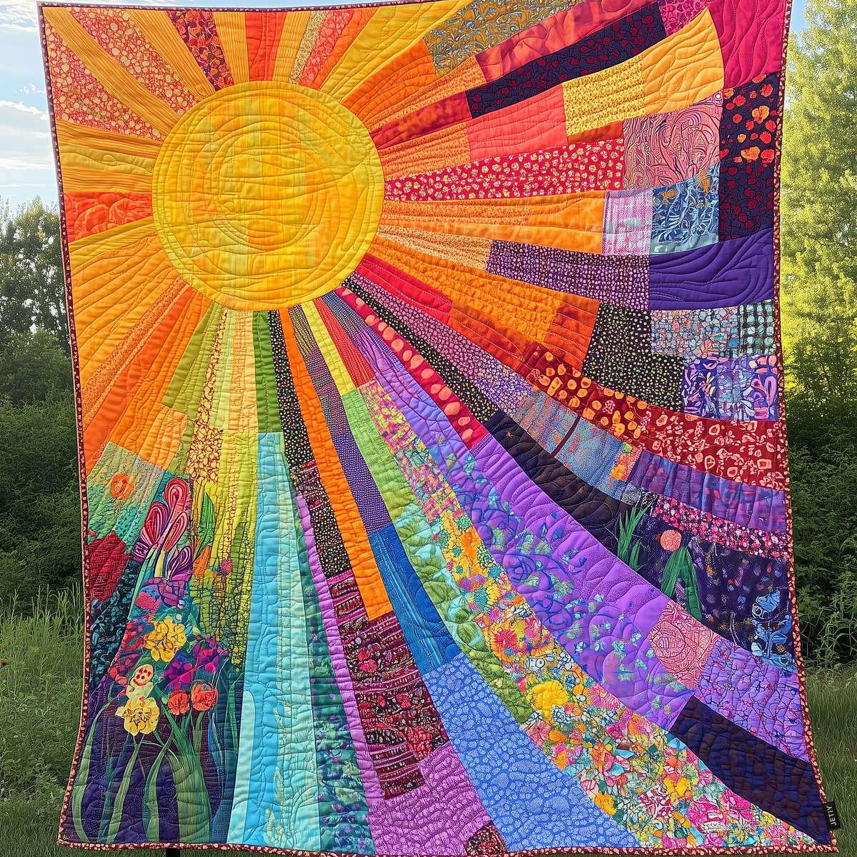Quilted Throw - Rainbow Sunburst – view 2
