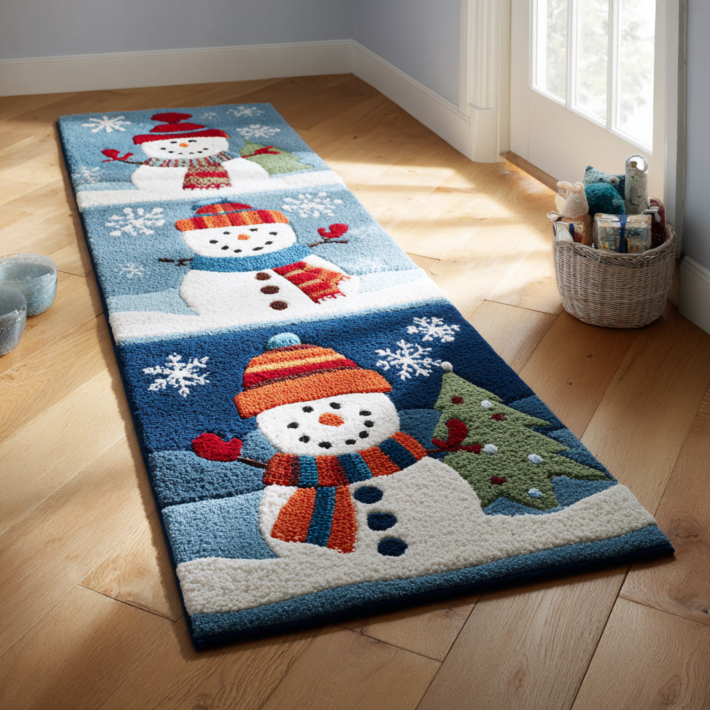 Joyful Snowman hallway runner – snowmen on blue