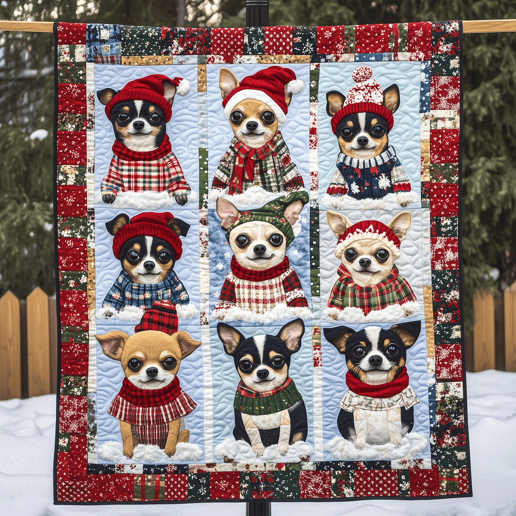 Chihuahua Christmas Jumpers art quilt – chihuahuas in knitwear
