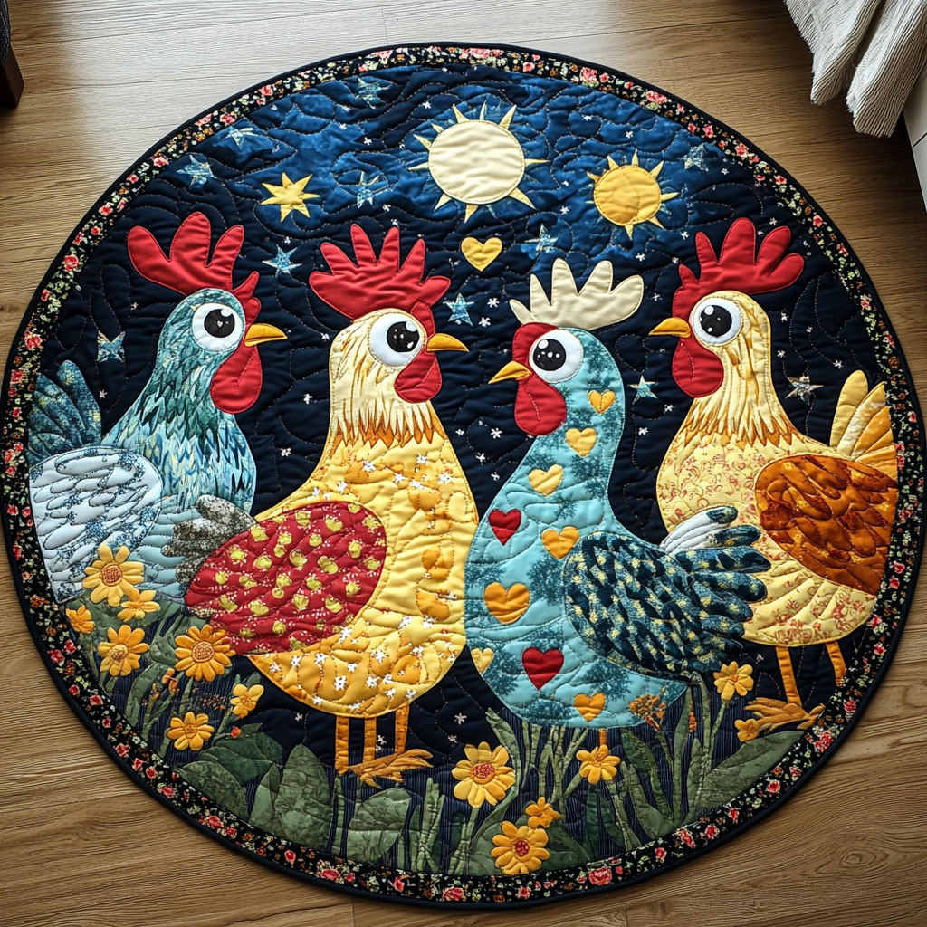 Charming Chicken round quilted mat – hens under the sun