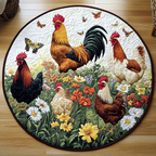 Chicken Cheer round quilted mat – rooster and hens