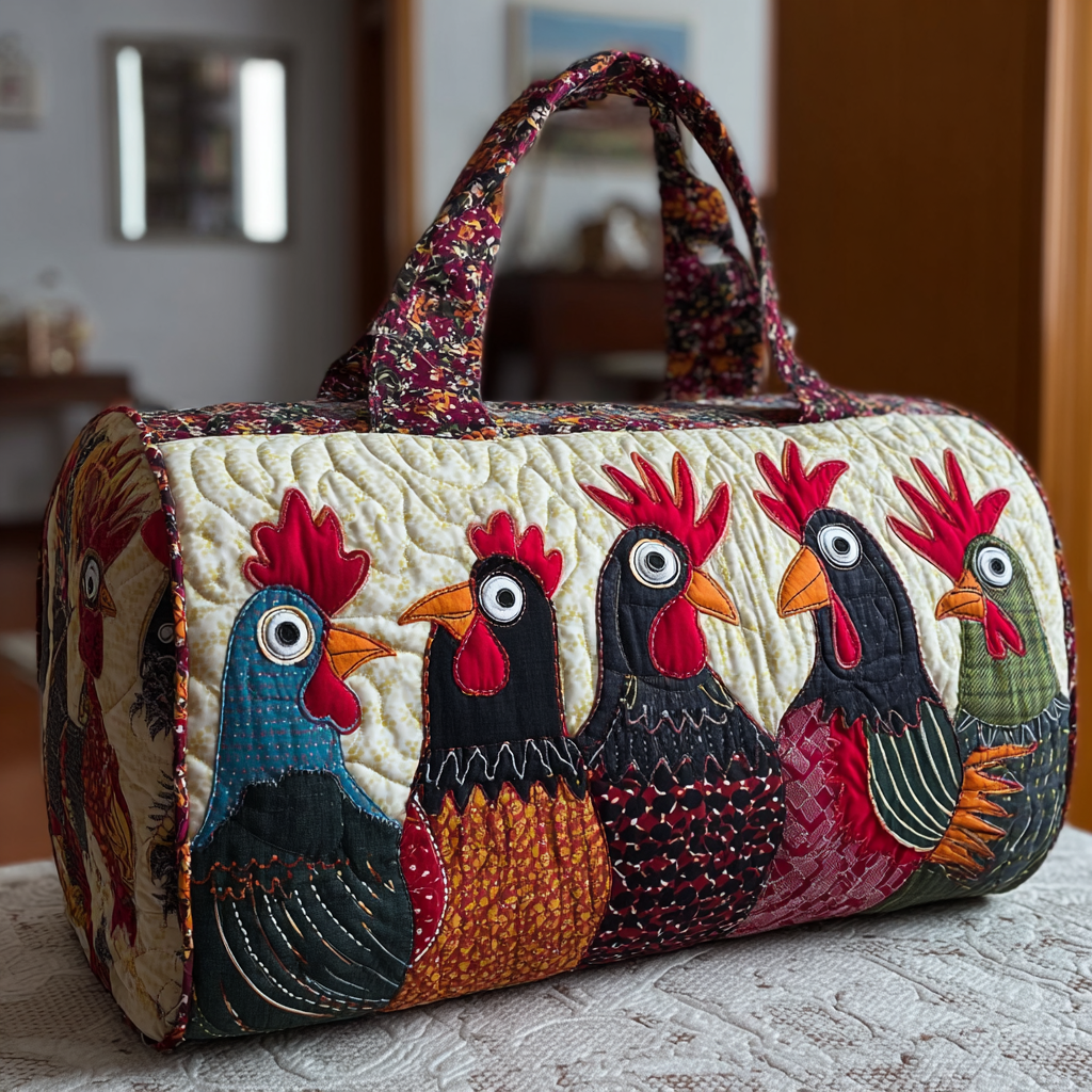 Rooster Row quilted weekend bag – roosters in a row