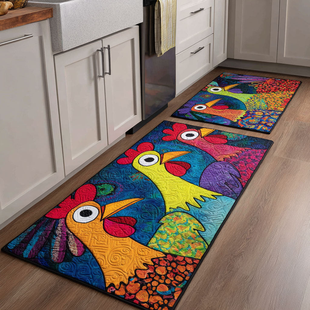 Decorative Chickens kitchen mat set – colourful chickens