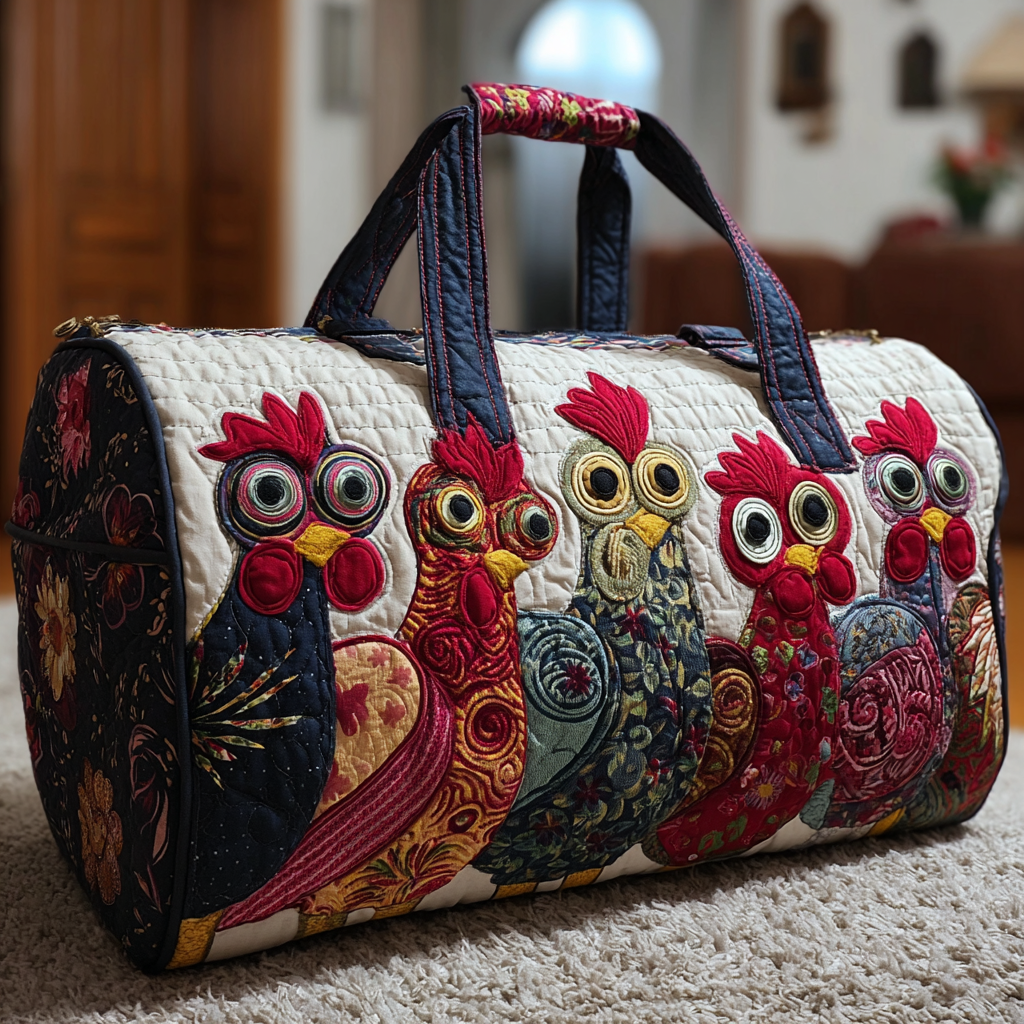 Chicken Spirit quilted weekend bag – patchwork chickens