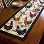 Hens and Roosters quilted table runner – hens and roosters on cream