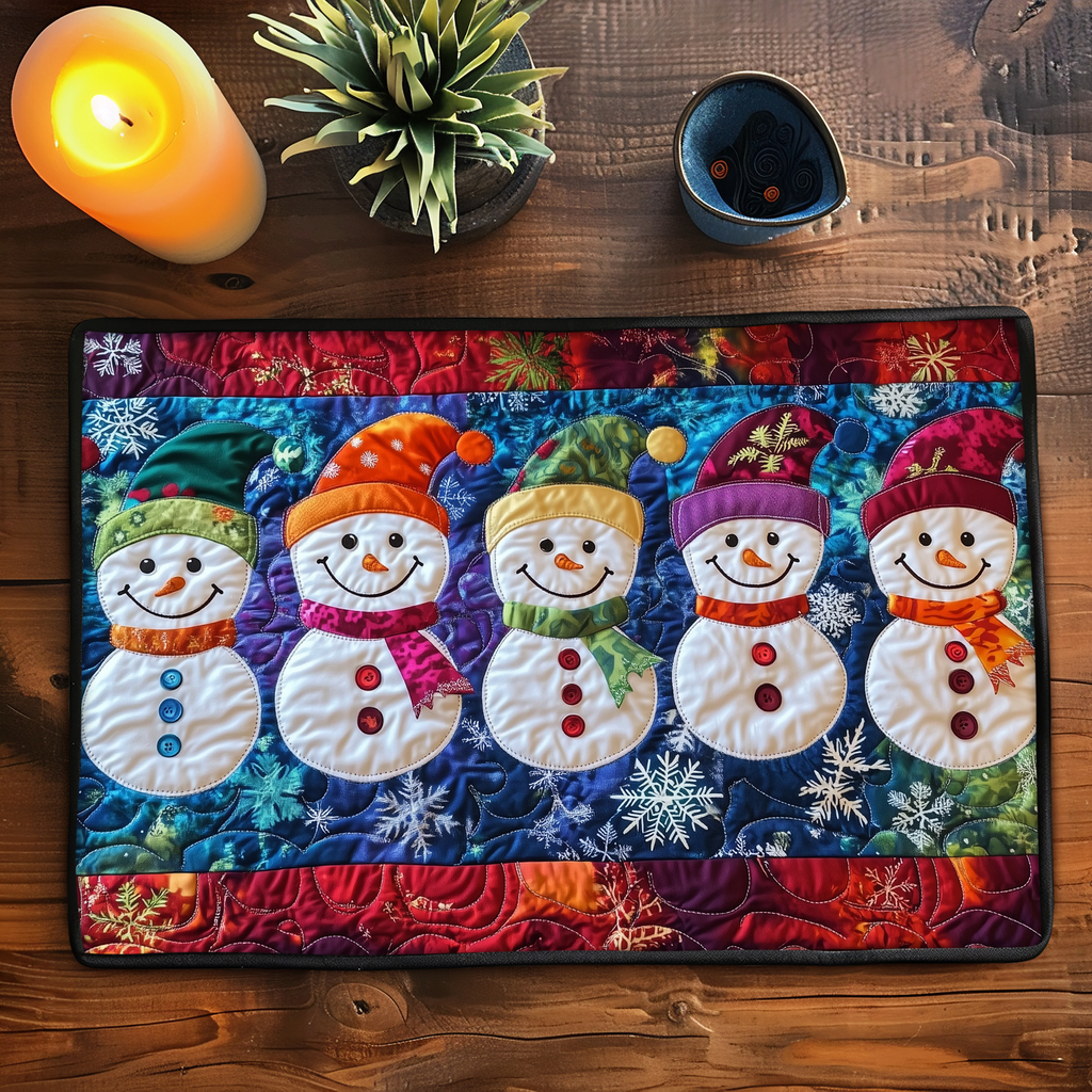 Chilly Cheer quilted placemats – row of snowmen