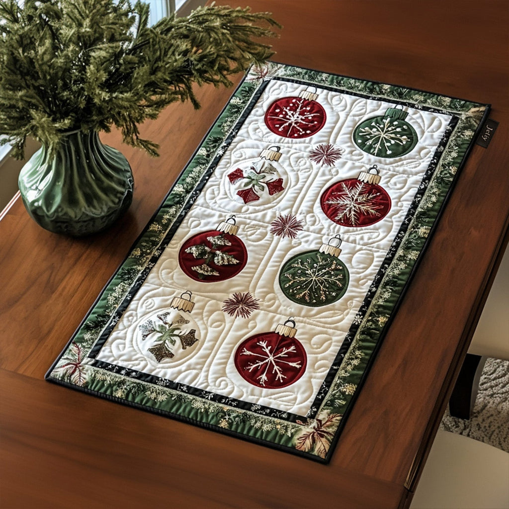 Christmas Elegance quilted placemats – rows of baubles