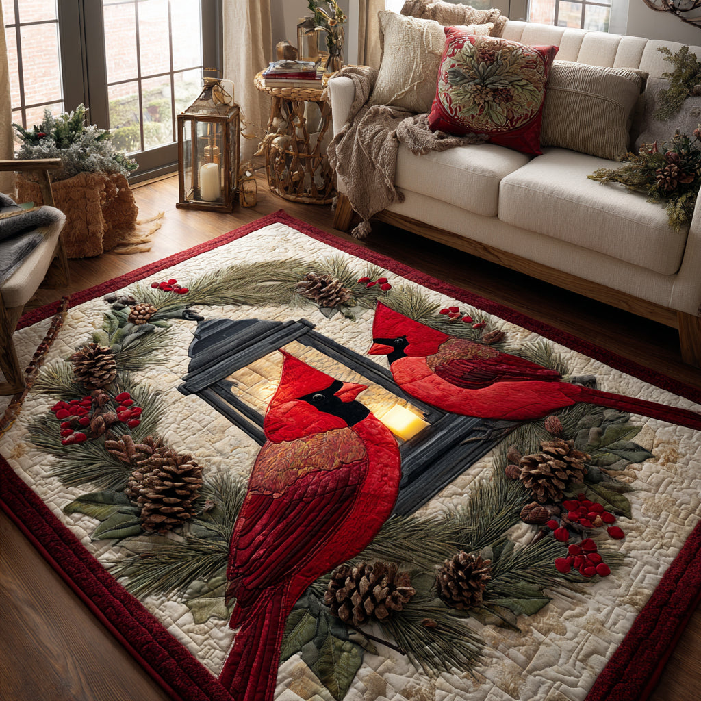 Christmas Cardinal Magic rug – cardinals in a pine wreath