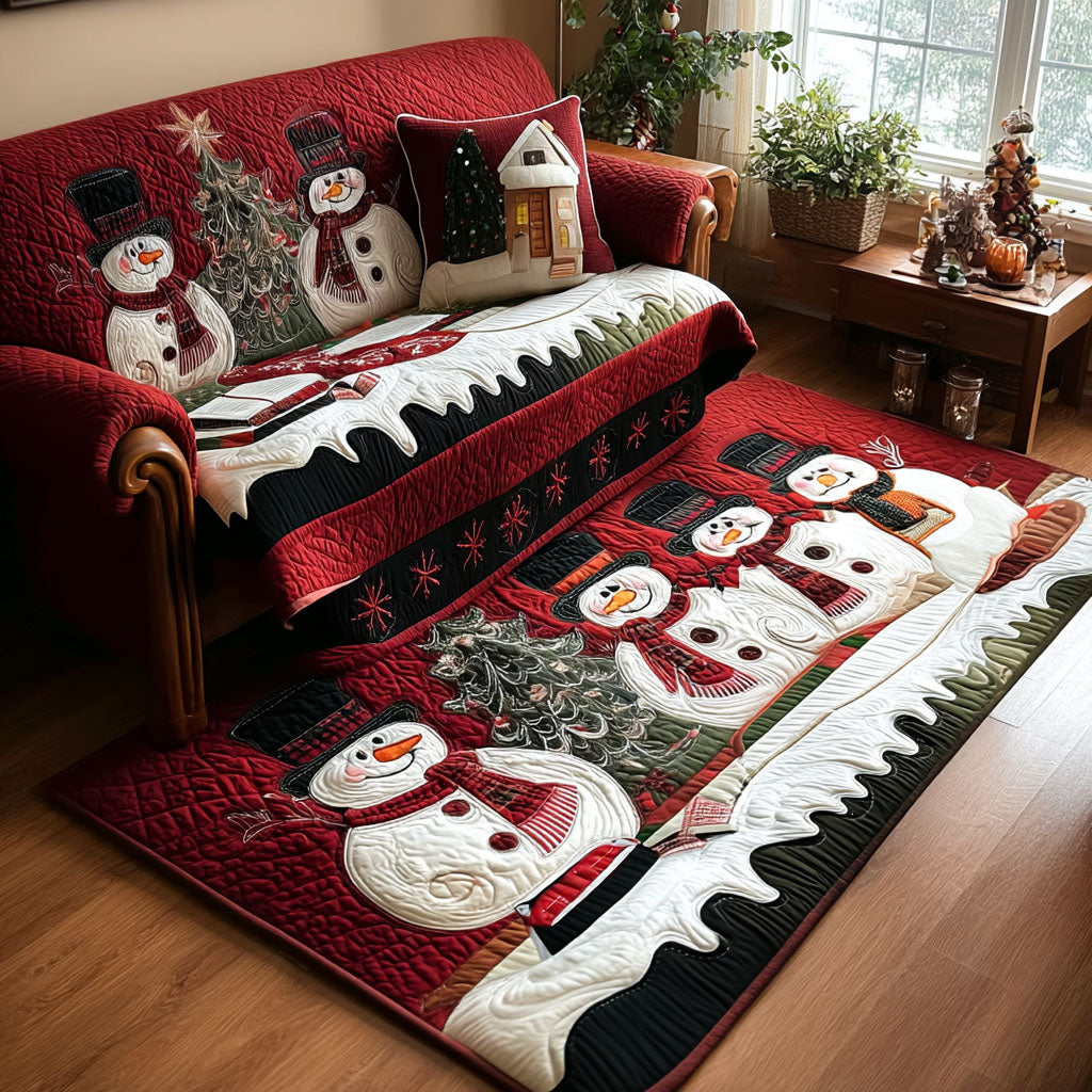 Christmas Eve Smiles rug – rows of snowmen