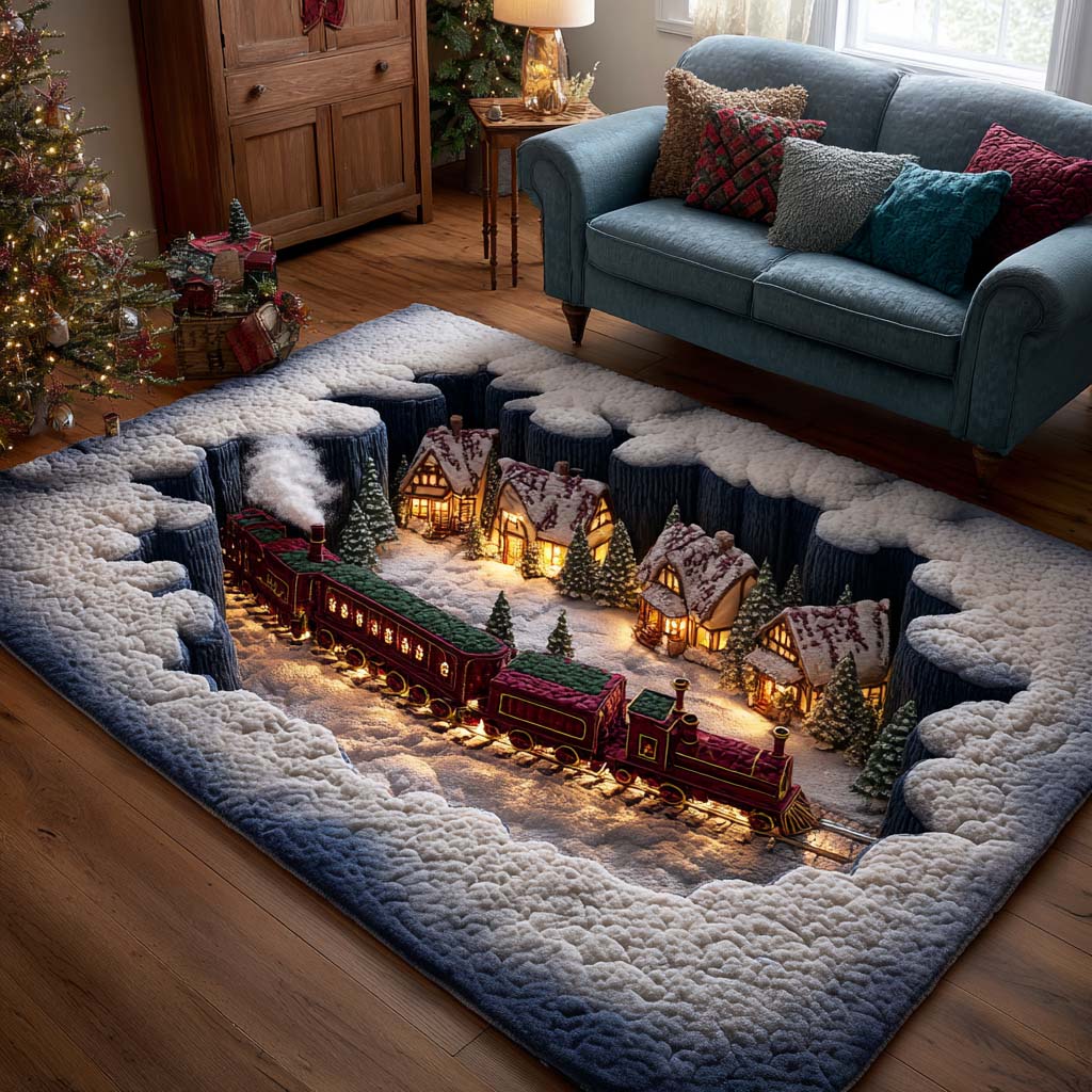 Christmas Express rug – train through a snowy village