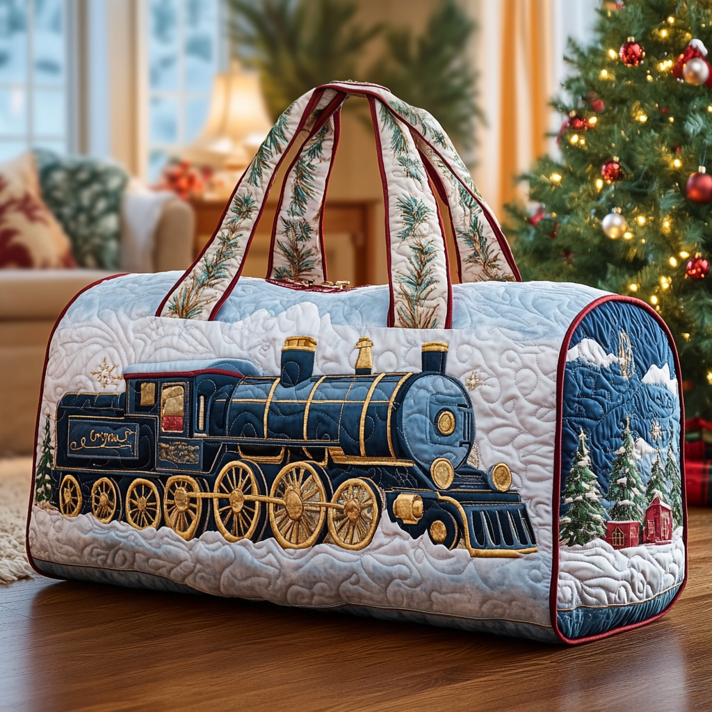 Christmas Express quilted weekend bag – christmas steam train
