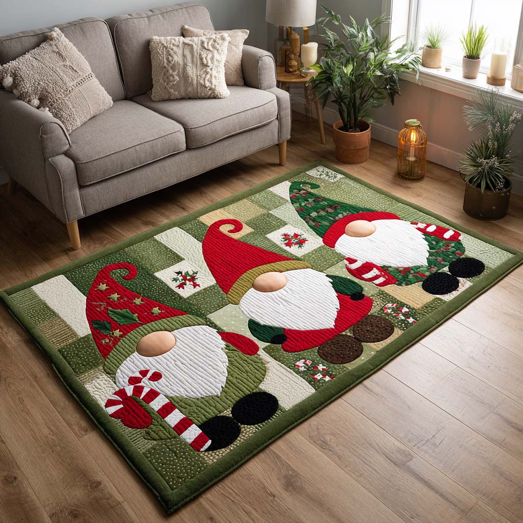 Christmas Gnomes rug – gnomes on green