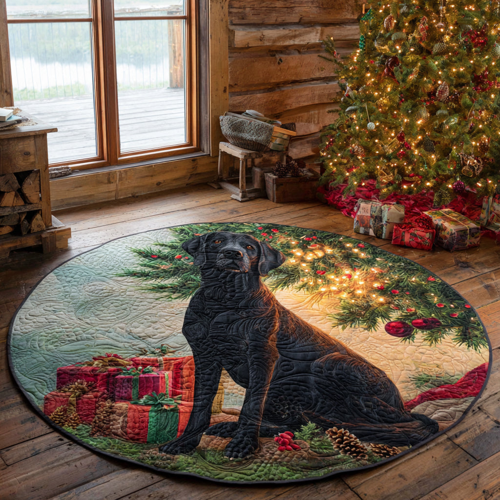Christmas Lab Glow round quilted mat – black Lab at Christmas