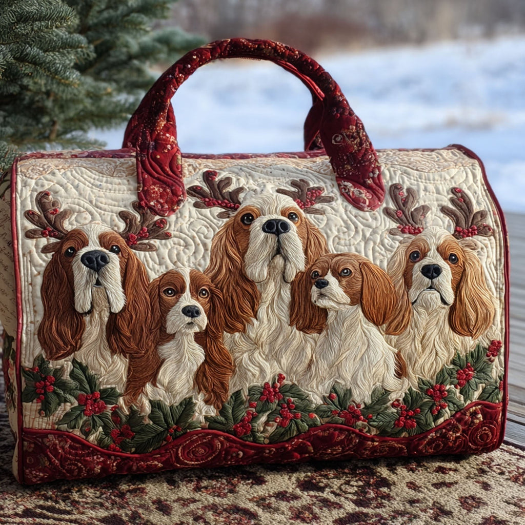 Christmas Spaniels quilted weekend bag – spaniels with holly