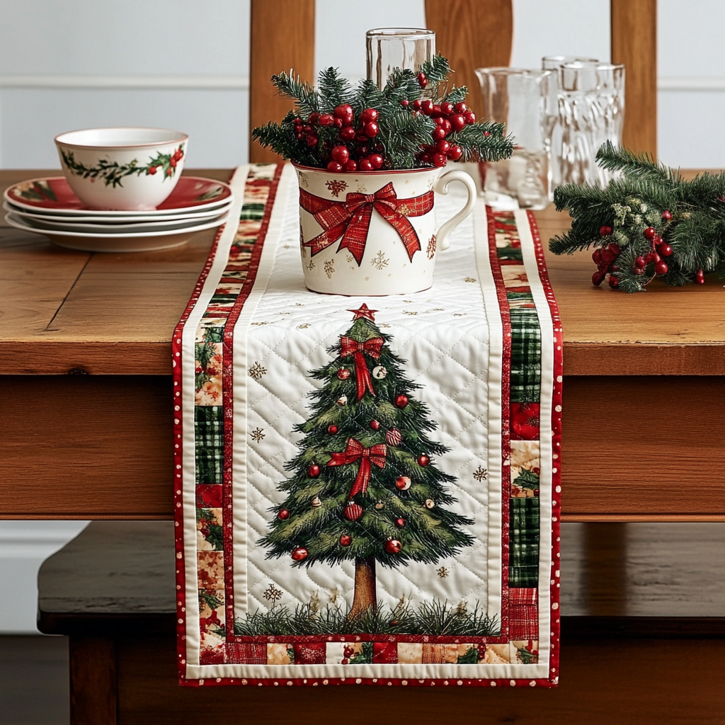 Tartan Christmas Tree quilted table runner – christmas tree with tartan